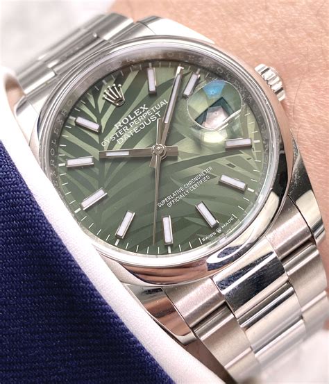 rolex datejust green dial 36mm|rolex datejust 36 palm motif.